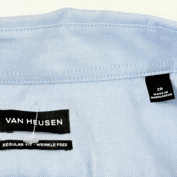 Van Heusen Men's Short Sleeve Regular Fit Wrinkle-Free Blue Shirt Size 20 NWOT - Picture 5 of 9